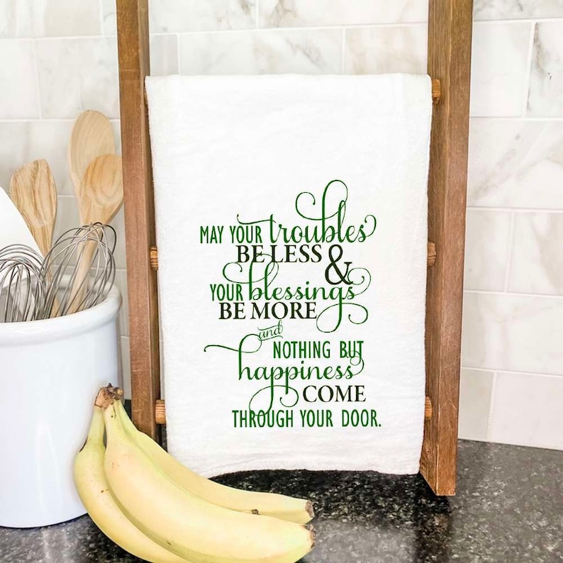 Irish Blessing Script Cotton Tea Towel, Flour Sack Towel, St. Patrick's Decor, Kitchen Decor, St. Patrick's Tea Towel, 27 x 27 image 1