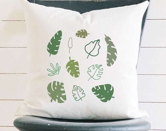 Monstera Palm Leaves - Square Canvas Pillow, Summer decor, Throw Pillow, 18" x 18"