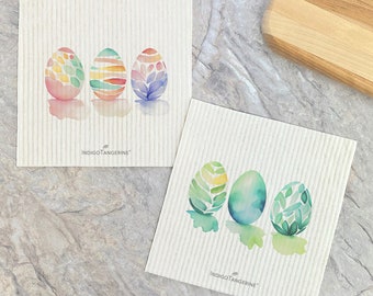 Watercolor Easter Eggs 2pk - Swedish Dish Cloth, Easter Dish Cloth, Reusable Dish Cloth, 6.75" x 7.5"