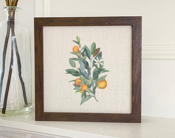 Tangerine Branch - Framed Sign, Home Decor, Summer Decor, 9" x 9" Wood Frame