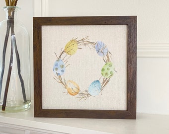 Easter Egg Wreath - Framed Sign, Home Decor, Spring Decor, Easter Decor, 9" x 9" Wood Frame