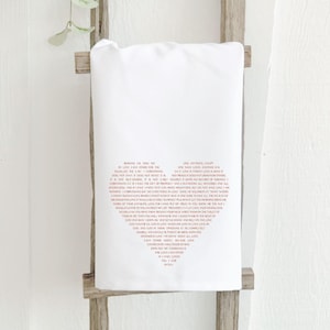 Red Heart Tea Towel with Love Bible Verses, Christian Scripture Valentines Day Guest Hand Towel.  27&quot; x 27&quot; or 19&quot; x 28&quot;