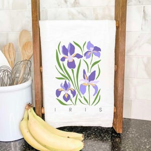 Iris (Garden Edition) - Cotton Tea Towel, Flour Sack Towel, Floral Tea Towel, Floral decor, Kitchen towel, 27&quot; x 27&quot; or 19&quot; x 28&quot;