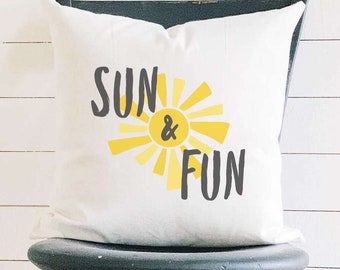 Sun & Fun - Square Canvas Pillow, Summer decor, Throw Pillow, 18" x 18"