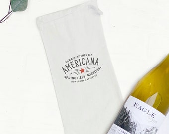 Americana Custom - Canvas Wine Bag, Wine Gift, Sturdy Reusable Bag, Custom Wine Bag, 13" x 6"