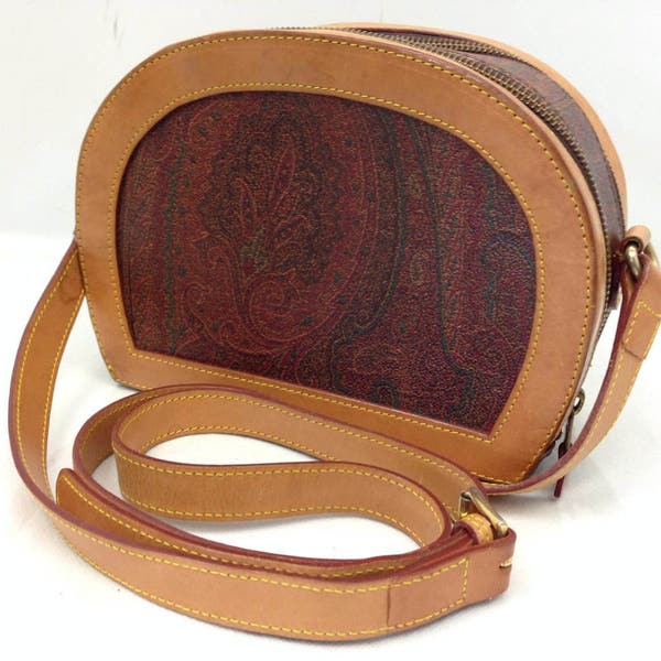 Auth Vintage Etro Paisley Leather Shoulder Bag