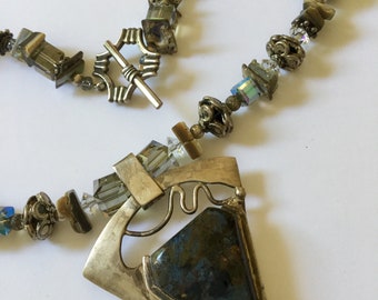 Vintage Ethnic Tribal Boho Silver Rock Cristal Beads Necklace