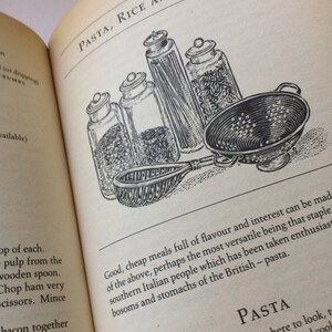 May include: A black and white illustration of various jars filled with pasta, rice, and pulses. The jars are labeled with the text "Pasta, Rice and Pulses".