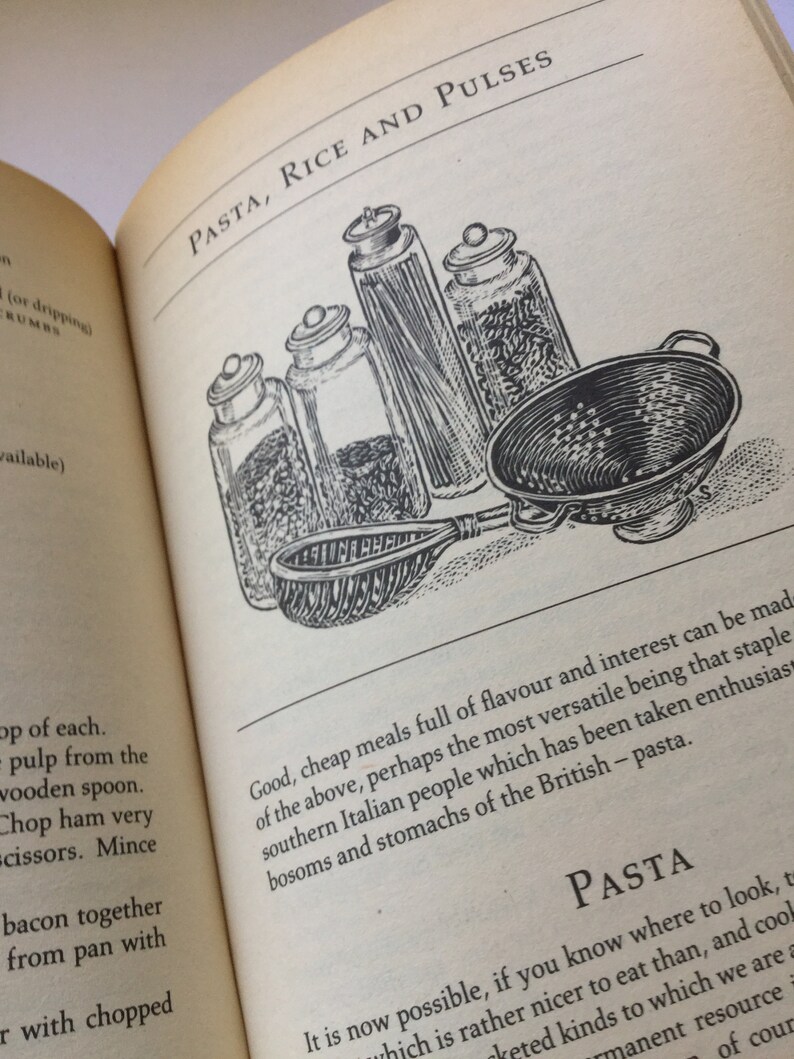 May include: A black and white illustration of various jars filled with pasta, rice, and pulses. The jars are labeled with the text "Pasta, Rice and Pulses".