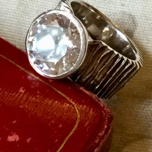 Vintage Modernist Zircon Solitaire Silver Ring