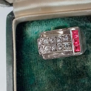 Antiques Art Deco Silver Ruby Tank Ring