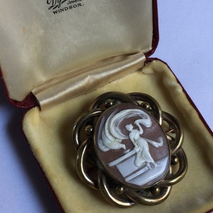 Antique Victorian Gilt Frame Cameo Brooch 1800s