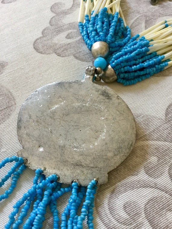 Collier Ancien Ethnique En Argent Avec 4 Rangs De Perles Turquoise - Bijou Vintage B2