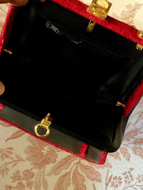 Antiques 50s Black Leather Red Italian Brand Bag - image 9