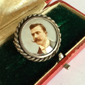 Antiques Victorian Mourning Silver Miniature Portrait Brooch