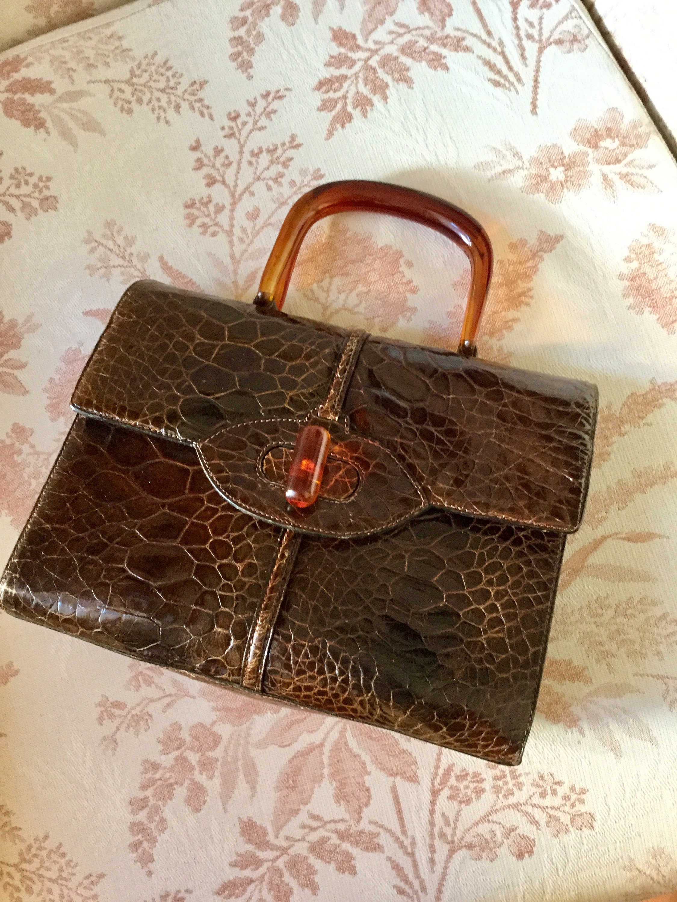 Antiques 50s Real Brown Leather Hand Bag - Etsy