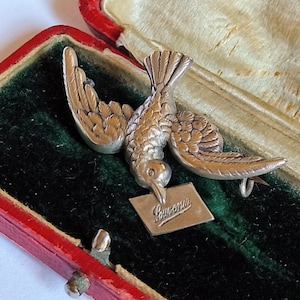 Broche oiseau souvenir victorienne antique en argent, souvenir de l'amoureux