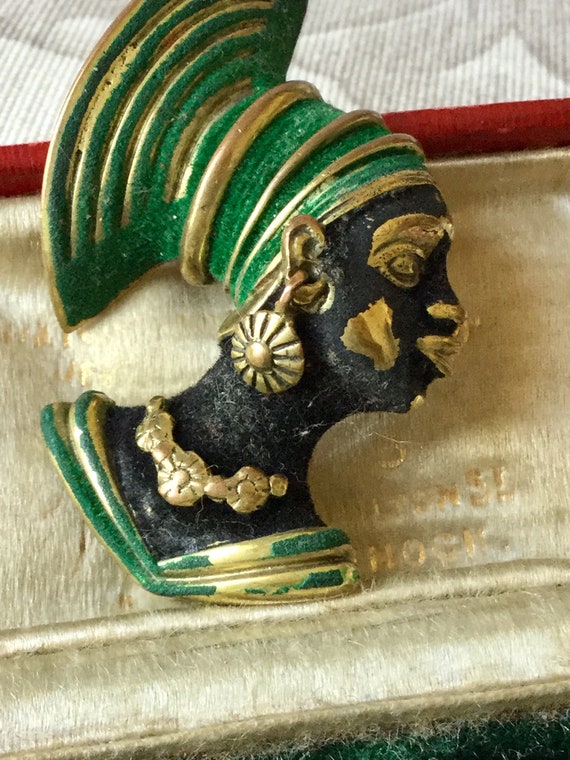 Antiques 1950s Enameled Blackmoor Brooch