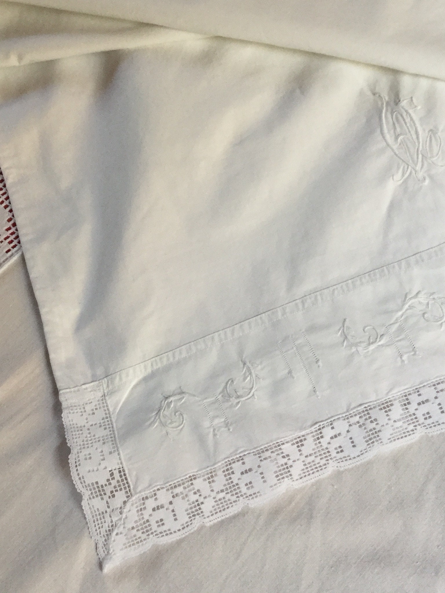 Antiques Victorian Textiles White Cotton Embroidered