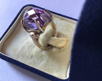 Antique Art Deco Ring Gold on Silver Sterling and Faceted Pink Stone