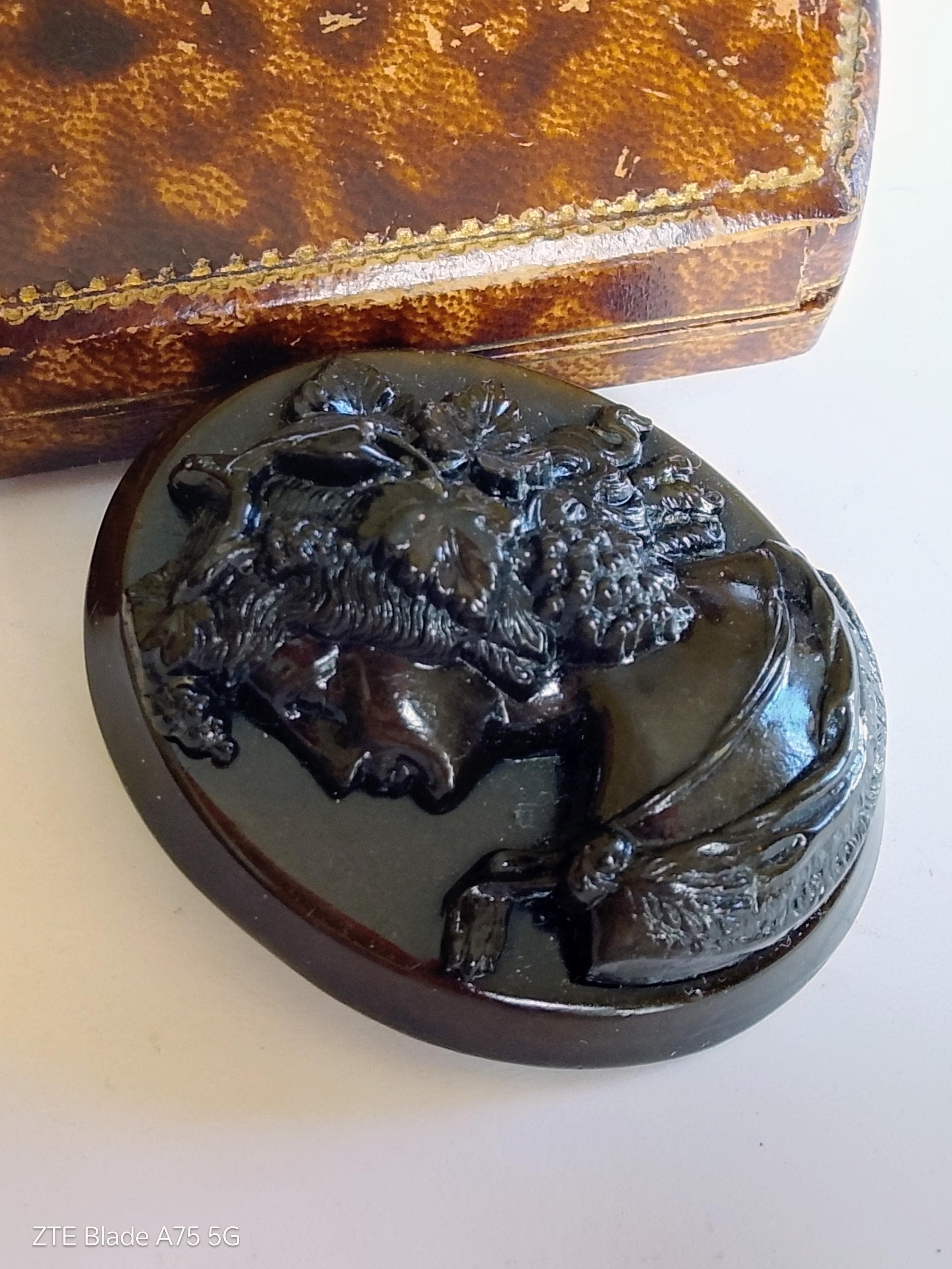 Broche de deuil noire victorienne antique fleur centre floral vulcanite ? 2,6 g - Canada