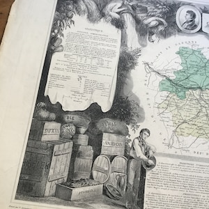 Antiques Francés Geographic Garonne Mapa Impresión 1800s