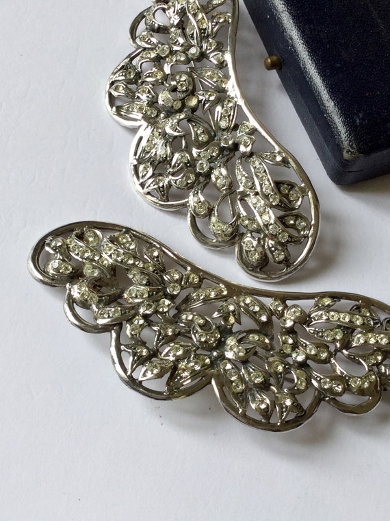 Antiques Art Deco Silver Zirconia Pair Brooch - image 6