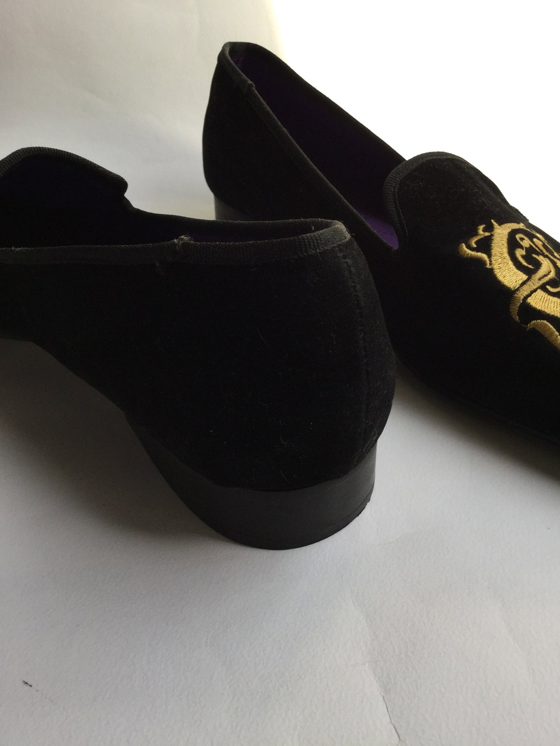 Vintage Black Velvet Gold Embroidered Monogram Evening Shoes - Etsy