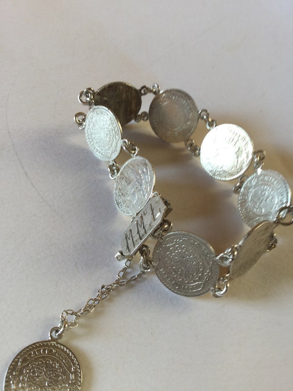 Antique Edwardian 1929 Silver Coin Bracelet Repub… - image 1