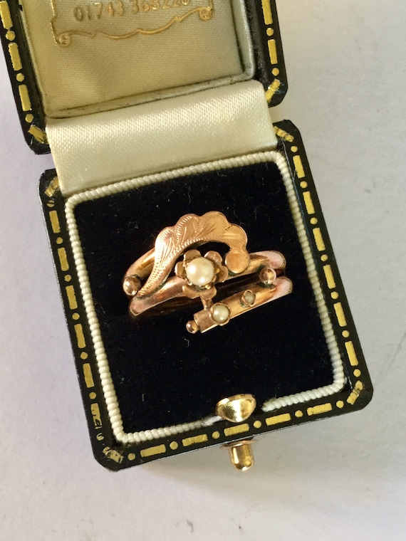 Antiques Victorian 9CT 9K Gold Pearls Ring