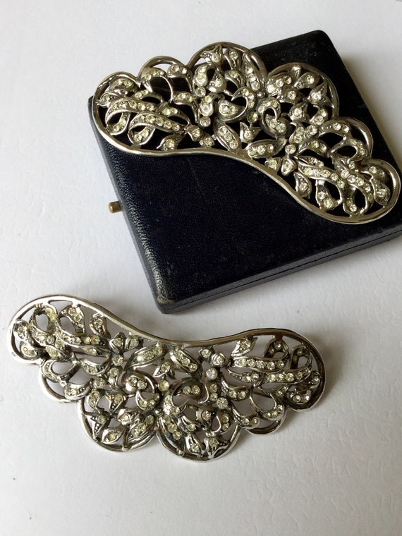 Antiques Art Deco Silver Zirconia Pair Brooch - image 2
