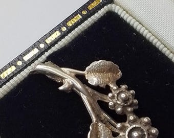 Jolie Broche Ancienne En Argent Avec Miniature Sur Papier – Années 1920/1930 – Occasion
