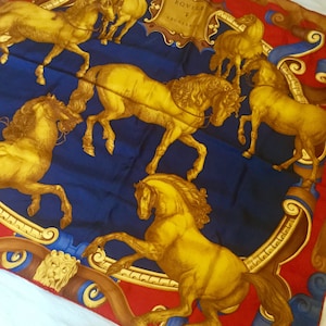 Vintage Auth Brandname Trussardi Horses Parade Silk Scarf