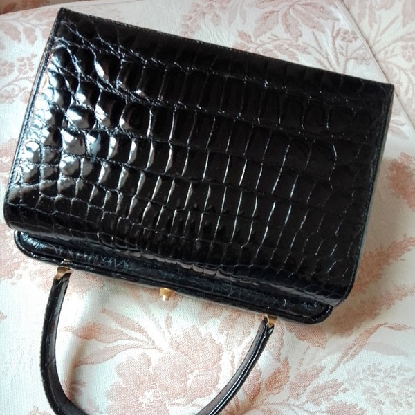 Antiek jaren '50 echte zwarte leren tas