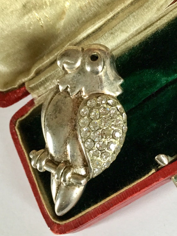 Antiques Art Deco Style Silver Rhinestones Parrot… - image 4