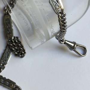 Antiques Edwardian White Metal Pocket Watch Chain