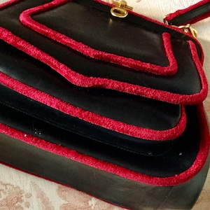 Antiques 50s Black Leather Red Italian Brand Bag