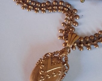 Antiques Victorian Pinchbeck Photo Locket Pendant Necklace