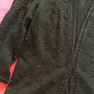 Vintage 1960s Black Beads Embroidered Women&#39;s Cocktail Coat