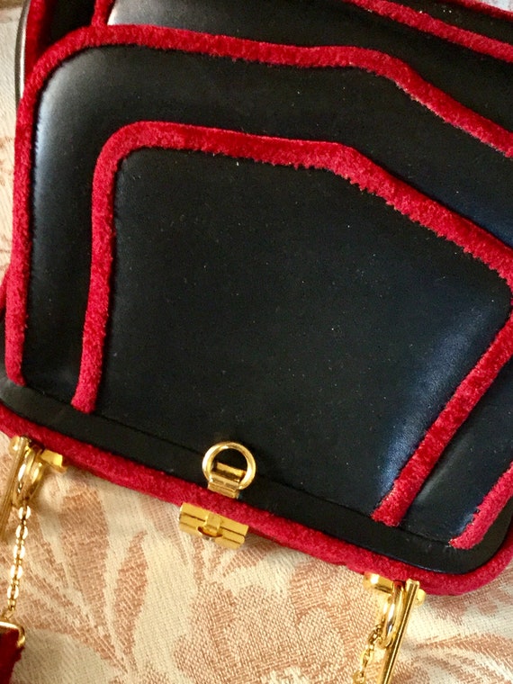 Antiques 50s Black Leather Red Italian Brand Bag - image 3