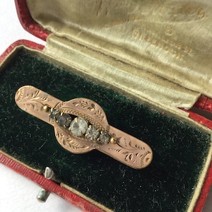 Antiques Victorian 9ct Pink Gold Front White Stones Flowered Brooch