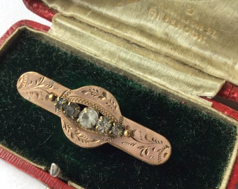 Antiques Victorian 9ct Pink Gold Front White Stones Flowered Brooch