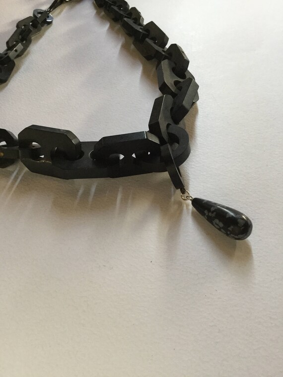 Victorian Mourning Vulcanite and Stone Drop Neckla