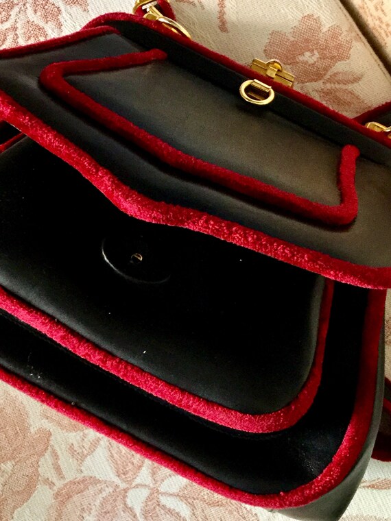 Antiques 50s Black Leather Red Italian Brand Bag - image 8