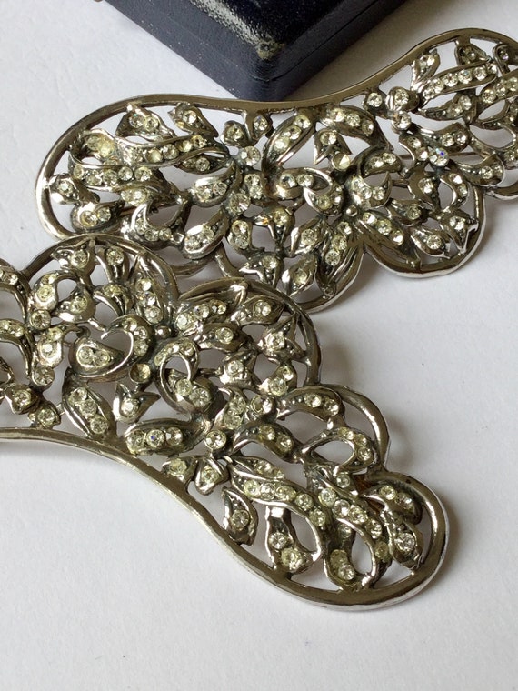 Antiques Art Deco Silver Zirconia Pair Brooch - image 1