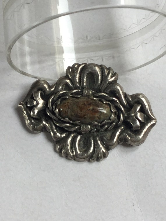 Antiques Edwardian Celtic Agate Silver Brooch - image 5