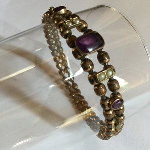 Antiques Victorian Pearls Purple Amethyst Glass Bracelet