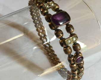 Antiques Victorian Pearls Purple Amethyst Glass Bracelet