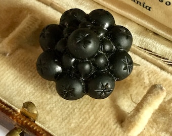 Broche antigo de luto vitoriano preto em prata azeviche