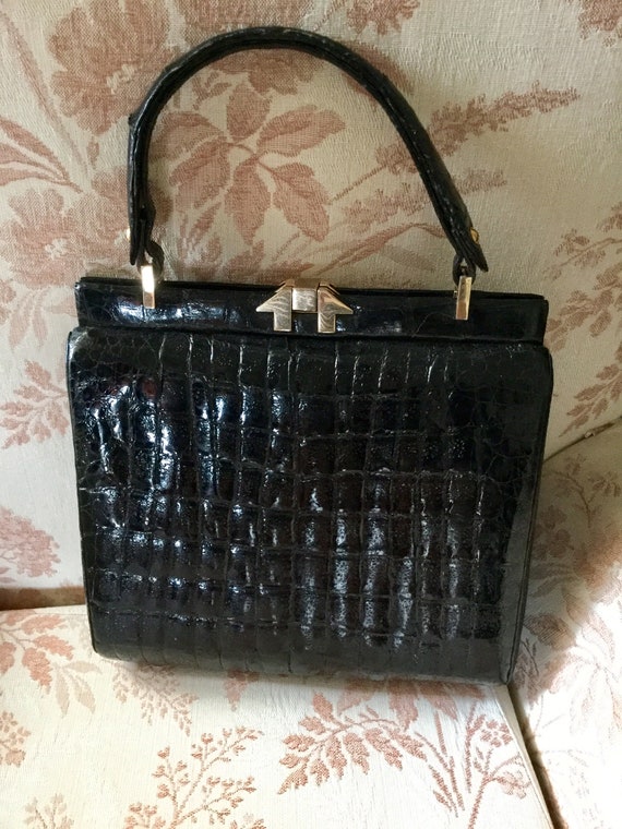 Antiques 50s Real Black Leather Handbag